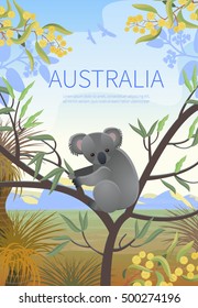  Australian landscape  poster.  Every  element is located on a separate layer. Images is cropped with Clipping Mask. Easy to edit