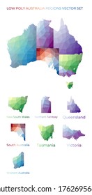 Australian low poly regions. Polygonal map of Australia with regions. Geometric maps for your design. Elegant vector illustration.