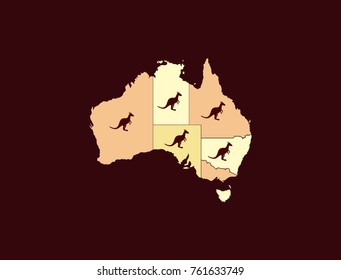Australian map. map of the area with kangaroo icons