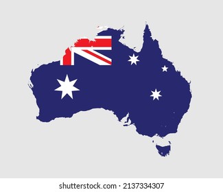 Bandera del mapa australiano. Mapa de Australia con bandera de Australia. Ilustración vectorial.