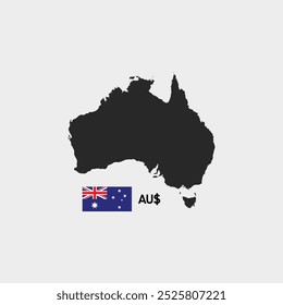 Mapa Australiano Y Bandera Con Signo De Moneda 