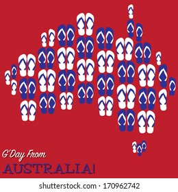 Australian map made of thongs (flip flops) in vector format.