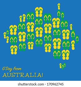 Australian map made of thongs (flip flops) in vector format.