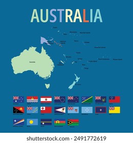 Australian map with name and flag vector
