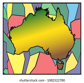 An Australian map on a stained glass window design Isolated on a white background