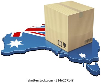 Australian Map on which is laid a kraft paper cardboard package (cut out)