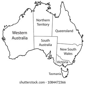 An Australian map outlining the territories isolated on a white background