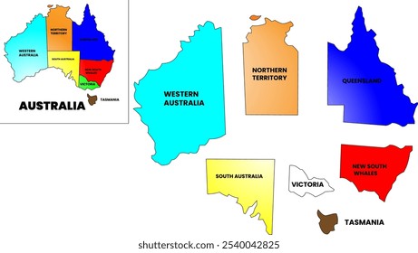 Mapa australiano con estados separados