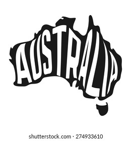 Australian map with text inside on white background. Vector illustration