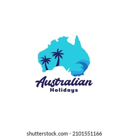 australian map with wave sea abstract logo symbol icon vector graphic design illustration idea creative