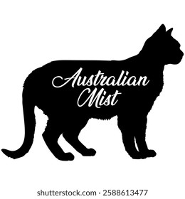 Australian Mist cat silhouette, cat, cat breeds, logo, vector, silhouette,  animal, illustration, icon, sign, design, black, symbol, pet, love
