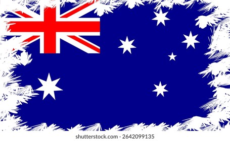 Australian national flag with splash effect and brush-style border. EPS vector suitable for education, infographics, and political themes.