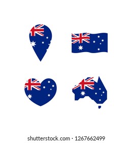 Australian national symbols, map, location icon and flag of Australia