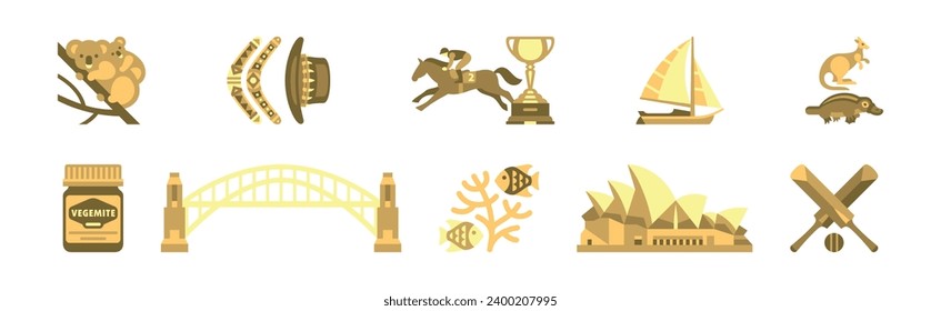 Australian Native Icons and National Flat Element Vector Set