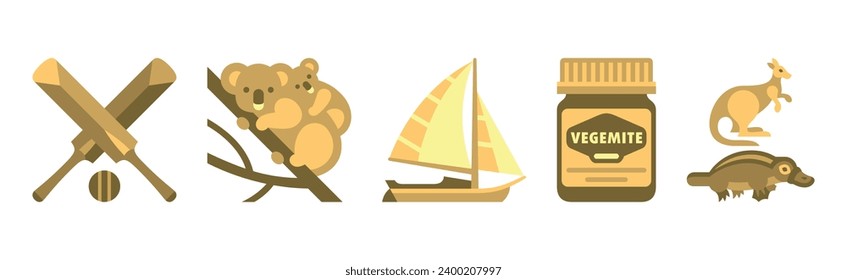 Australian Native Icons and National Flat Element Vector Set