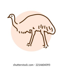 Australian ostrich Emu color line illustration. Animals of Australia