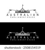 australian parliament house illustration line logo design vector