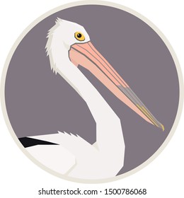 Australian pelican bird Vector illustration Round frame set