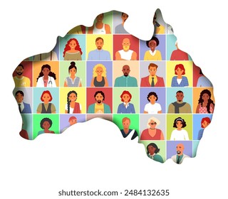 Australian people over country continent vector illustration