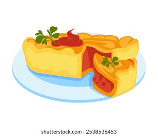 Australian Pie - modern flat design style single isolated image. Neat detailed illustration of small, hearty pastry filled with finely chopped or minced meat. Traditional food and national cuisine