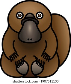 An Australian platypus with a  bill sitting down.