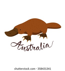 Australian platypus. Vector animal. Australia calligraphic.