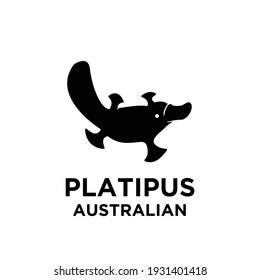 australian platypus vector black silhouette logo icon illustration design isolated white background