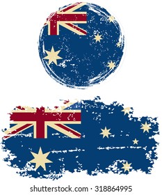 Australian round and square grunge flags. Vector illustration. Grunge effect can be cleaned easily. 