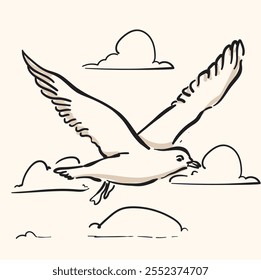 Gaivota australiana Com estilo de ilustração doodle e arte de linha