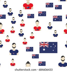 Australian seamless pattern with Flag and people. Flat vector illustration EPS 10