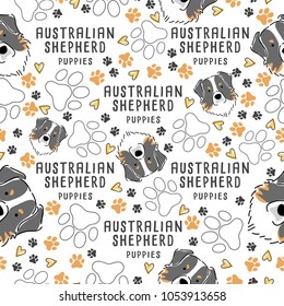 Australian Shepherd : Dog breed collection : Seamless Pattern : Vector Illustration