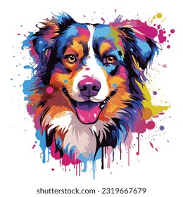 Australian Shepherd dog colorful splash art