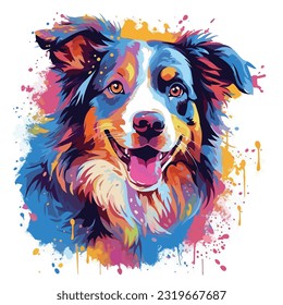 Australian Shepherd dog colorful splash art