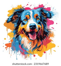 Australian Shepherd dog colorful splash art