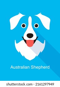 Diseño de icono plano de la cara del perro pastor australiano, ilustración vectorial