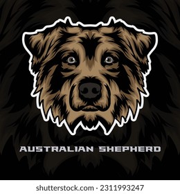 Australian Shepherd Dog Face Vector Stock Illustration, Dog Mascot Logo, Dog Face Logo vector