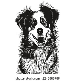 Dibujo de arte de la línea vectorial dibujado a mano por el perro Pastor Australiano dibujo del logo blanco y negro de mascotas ilustración
