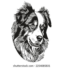 Australian Shepherd dog hand drawn vector logo drawing black and white line art pets illustration
