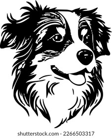 Australian Shepherd, dog head, vector illustration, black color, vector image