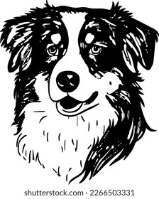 Australian Shepherd, dog head, vector illustration, black color, vector image