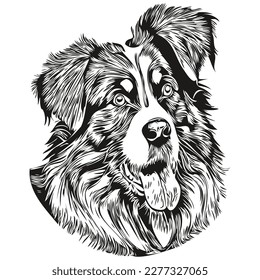 Australian Shepherd dog line art hand drawing vector logo black and white pets illustration
