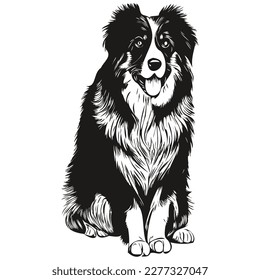 Australian Shepherd dog logo hand drawn line art vector drawing black and white pets illustration
