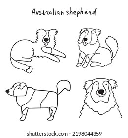 Australian shepherd dogs. Set of outline vector illustrations.