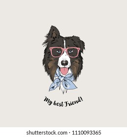 Australian Shepherd Geek Portrait, Dog Illustration