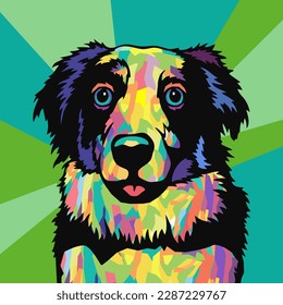 Australian Shepherd pop art style Illustartion artistic portrait of a cute dog 