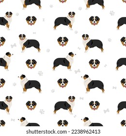 Australian shepherd seamless pattern. Background Aussie set.  Vector illustration