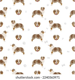 Australian shepherd seamless pattern. Background Aussie set.  Vector illustration svg