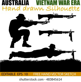 Australian Soldier Silhouettes From The Vietnam War Era. 