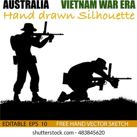 Australian Soldier Silhouettes From The Vietnam War Era. 