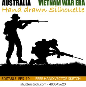 Australian Soldier Silhouettes From The Vietnam War Era. 